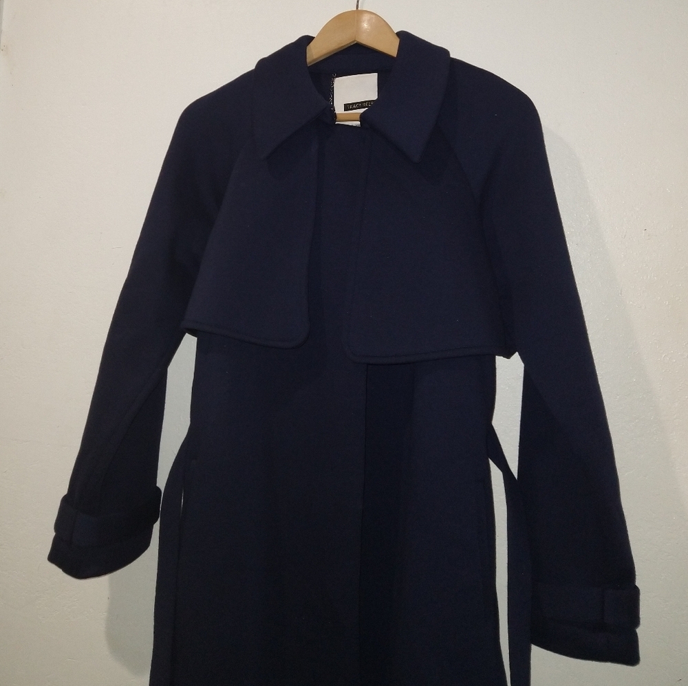 ANTHRO' TRACY REESE Blue Neoprene Trench Coat Jacket - Picture 4 of 8